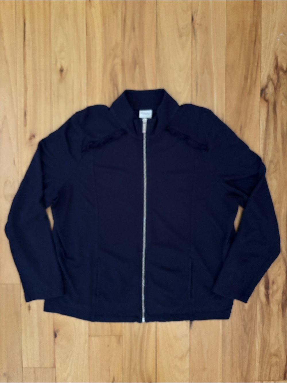WEEKENDS BY CHICO'S | Navy French Terry Full-Zip Ruffle Jacket | Size 3-XL